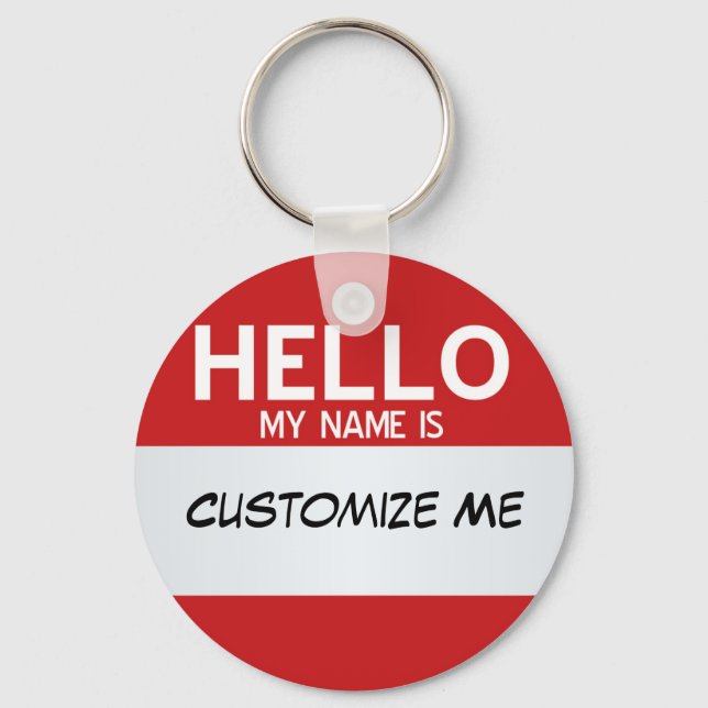 Red Hello My Name Is ... Customizable Keychain (Front)