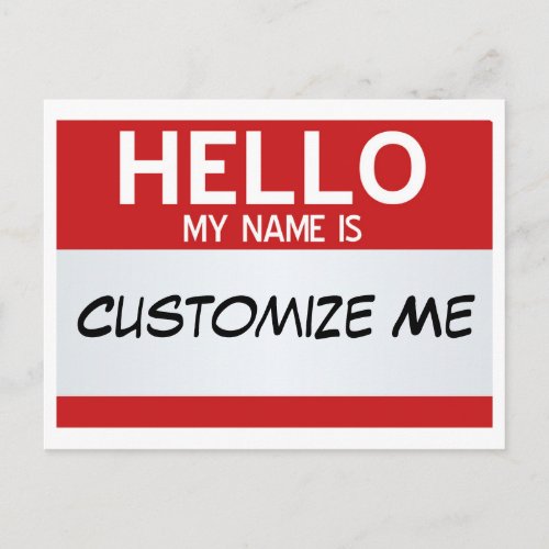 Red Hello My Name Is  Customizable Postcard