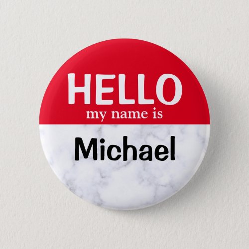 Red Hello My Name Is Personalized pin button