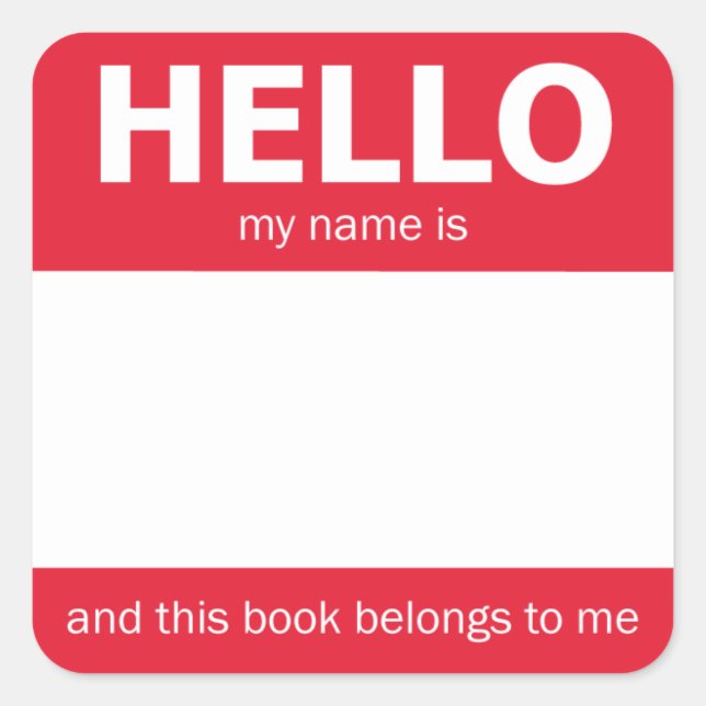 Red "Hello" Name Badge Bookplate (Front)