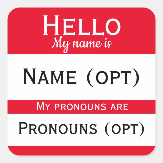 Red Hello Pronouns  Square Sticker (Front)