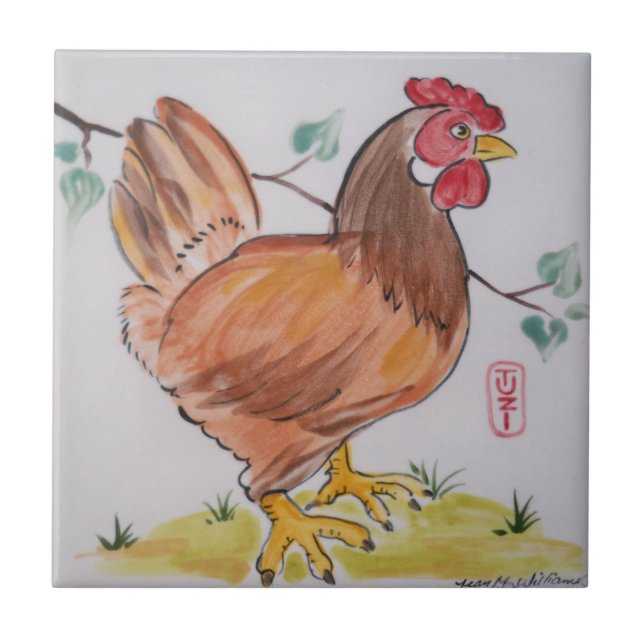Red Hen Chicken Cute Country Style Animal Farm Ceramic Tile (Front)