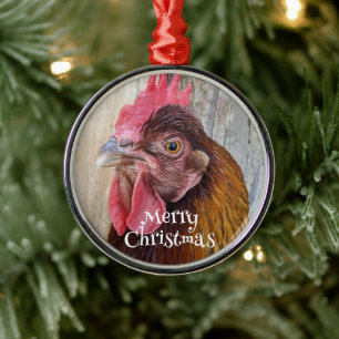 Red Hen Chicken Photo Holiday Metal Ornament