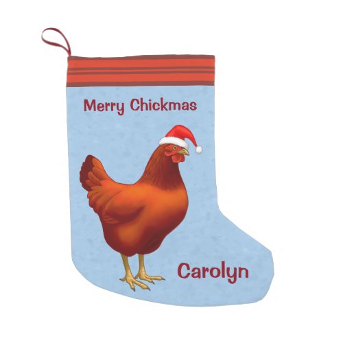 Red Hen in Santa Hat Merry Chickmas Small Christmas Stocking