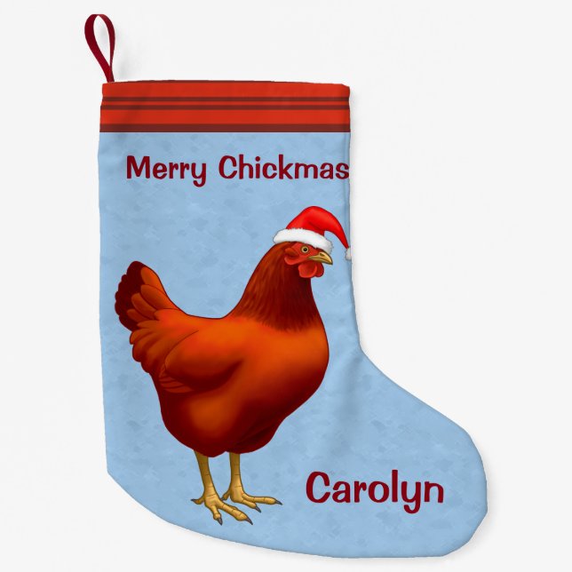 Red Hen in Santa Hat Merry Chickmas Small Christmas Stocking (Front)