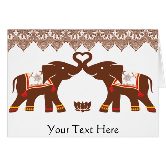 Red Henna Elephant Love Card (Front Horizontal)