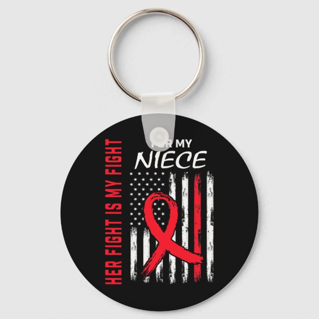 Red Her Fight Niece Heart Disease Awareness Us Fla Keychain (Front)