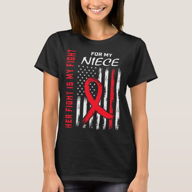 Red Her Fight Niece Heart Disease Awareness Us Fla T-Shirt (Front)