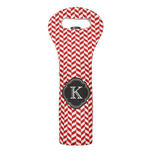 Red Herringbone Chevrons Pattern with Monogram Wine Bag