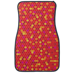 Red Hexagon Pattern Set of Car Mats