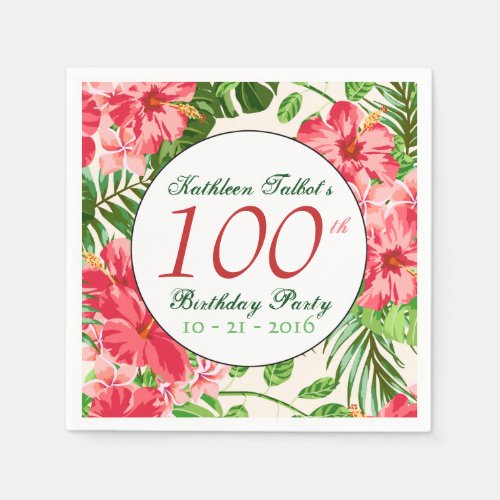 Red Hibiscus 100th Birthday Party Paper Napkin