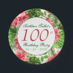 Red Hibiscus 100th Birthday Party Paper Plate<br><div class="desc">Classic and elegant seamless pattern design made of red Hibiscus flowers and leaves with three half transparent square tags for your text. Customizable 100th birthday party paper plate. You can easily change text (font, color, size and position), change transparency of the tags (copy or delete one of them) and change...</div>