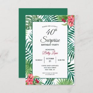 Red Hibiscus 40th Birthday Invitation