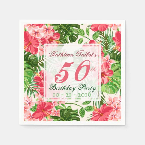 Red Hibiscus 50th Birthday Party Paper Napkin