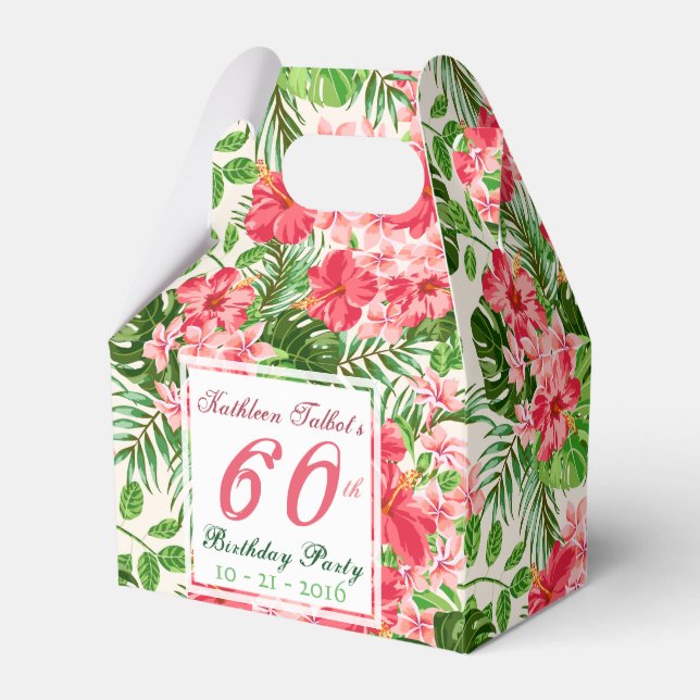 Red Hibiscus 60th Birthday Party Favor Box (Front Side)