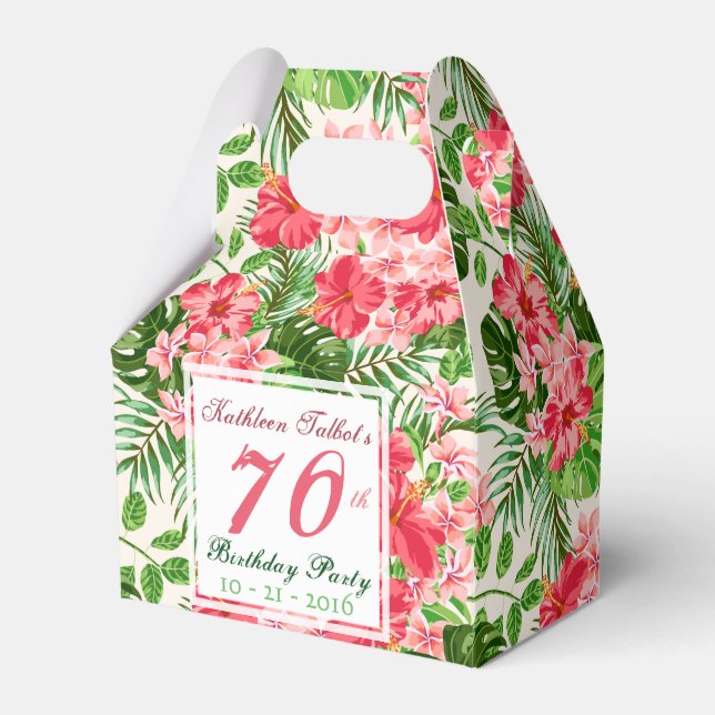 Red Hibiscus 70th Birthday Party Favor Box (Front Side)