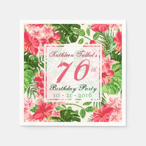 Red Hibiscus 70th Birthday Party Paper Napkin