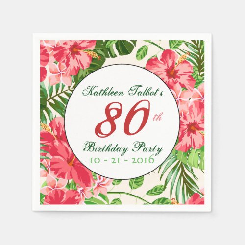 Red Hibiscus 80th Birthday Party Paper Napkin