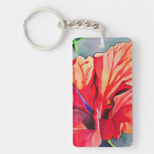Red hibiscus art flower keychain