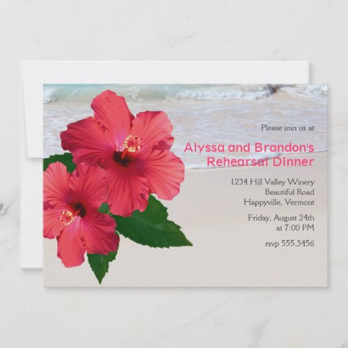 Red Hibiscus Beach Wedding Rehearsal Dinner Invitation