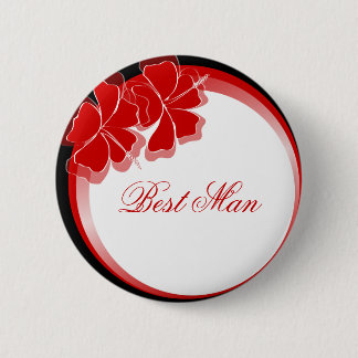 Red Hibiscus Best Man Badge Button