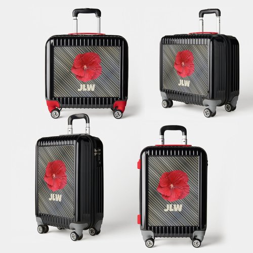 Red Hibiscus Bold Modern Smokey Gray Stripes Luggage