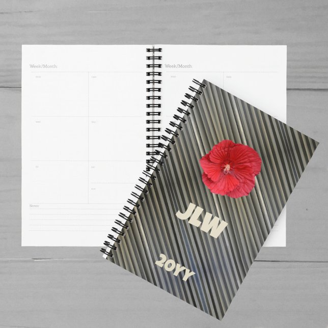 Red Hibiscus Bold Modern Striped Smokey Gray Planner (Creator Uploaded)