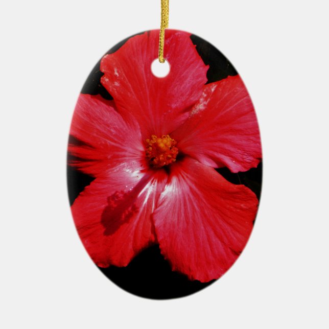 Red Hibiscus Ceramic Ornament (Front)