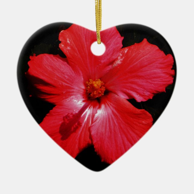 Red Hibiscus Ceramic Ornament (Front)