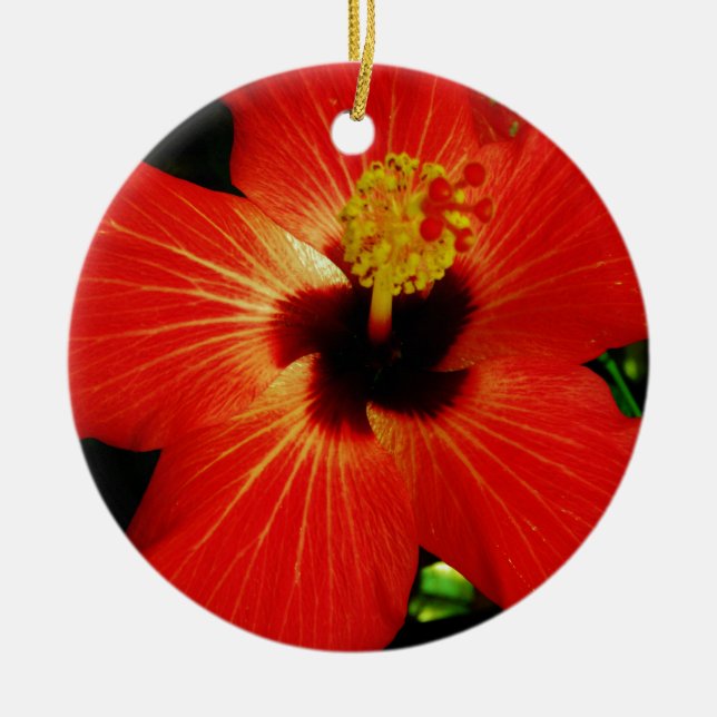 Red Hibiscus Ceramic Ornament (Front)
