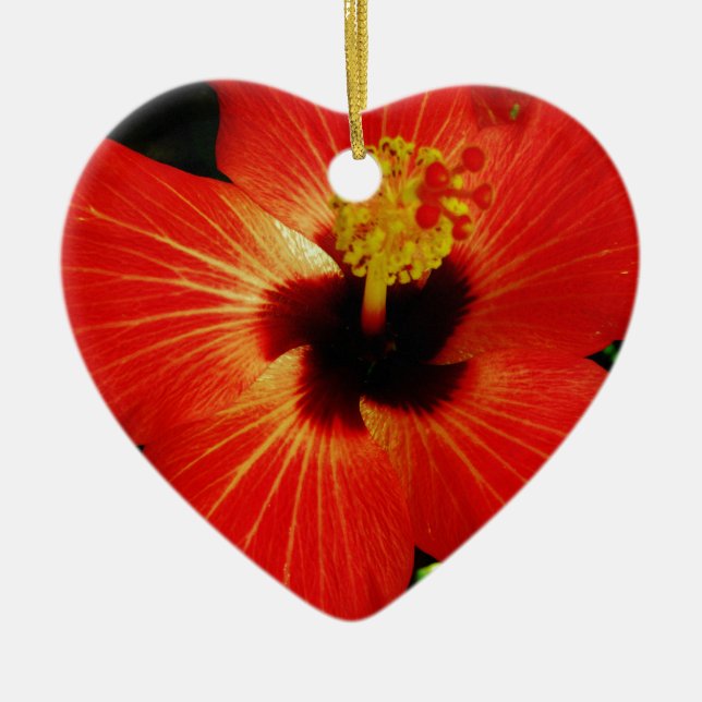 Red Hibiscus Ceramic Ornament (Front)