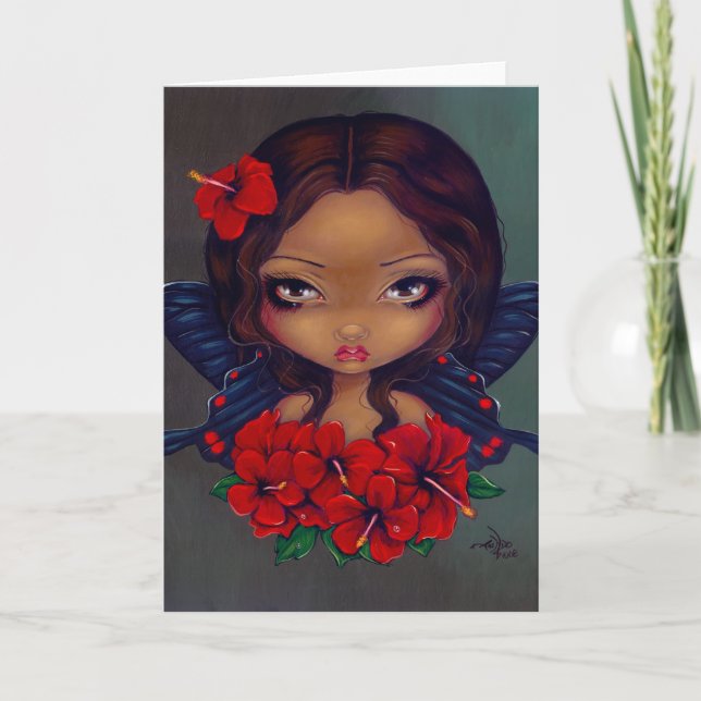 "Red Hibiscus Fairy" Greeting Card (Front)