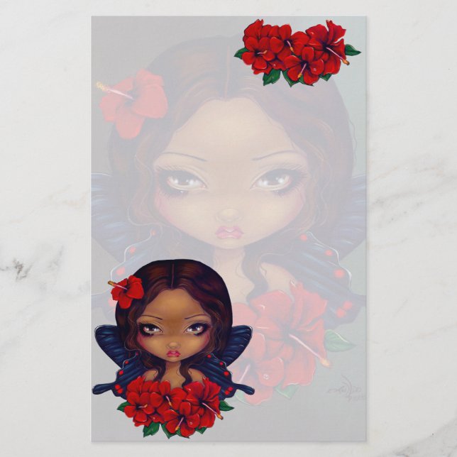 "Red Hibiscus Fairy" Stationery (Front)