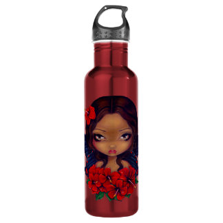 Red Hibiscus Fairy tiki tropical Water Bottle