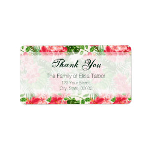 Red Hibiscus Family Thank you Address Label