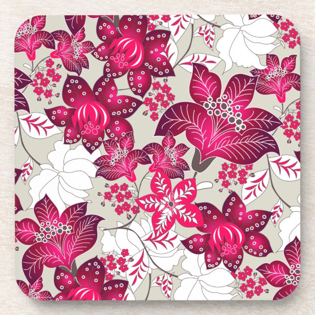 Red hibiscus floral beverage coaster (Front)