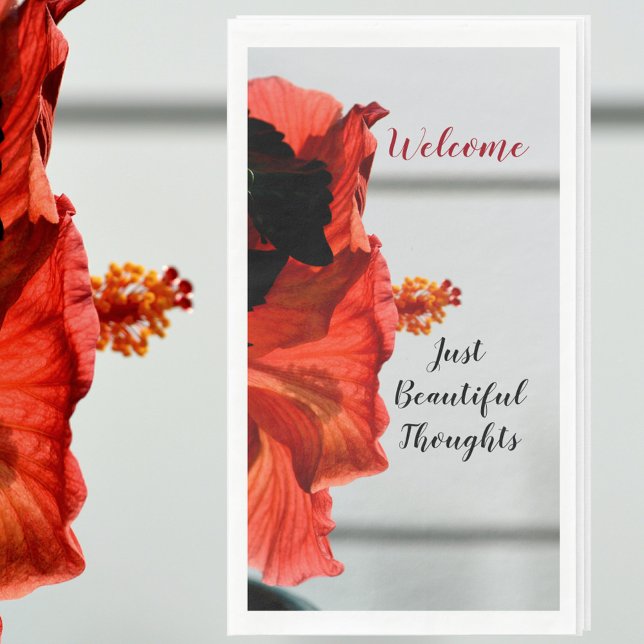 Red Hibiscus Floral Botanical Photographic Paper Guest Towels (Creator Uploaded)