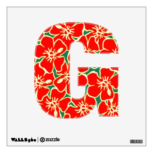 Red Hibiscus Floral Luau Tropical Initial Letter G Wall Decal