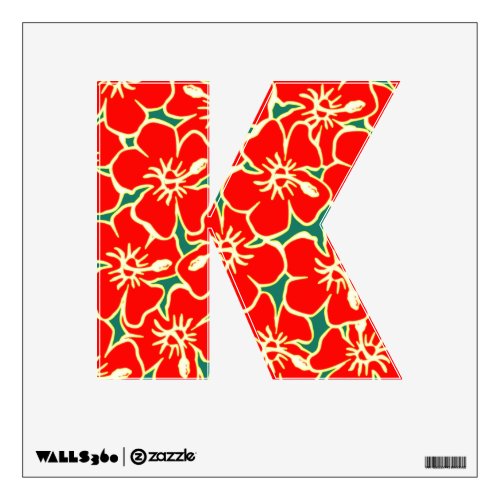 Red Hibiscus Floral Luau Tropical Initial Letter K Wall Decal