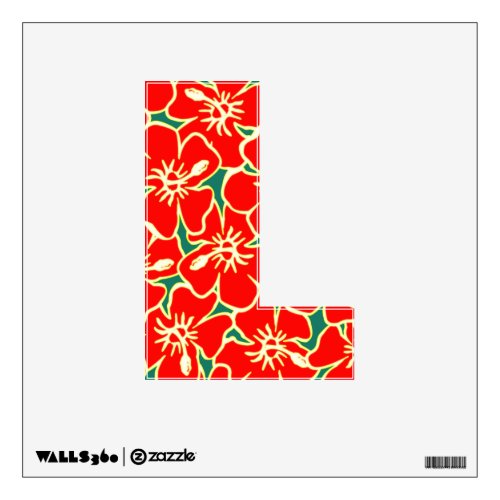 Red Hibiscus Floral Luau Tropical Initial Letter L Wall Sticker
