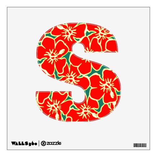 Red Hibiscus Floral Luau Tropical Initial Letter S Wall Sticker