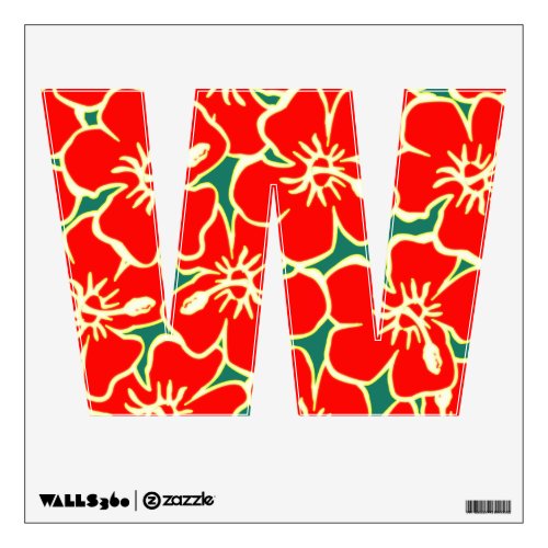 Red Hibiscus Floral Luau Tropical Initial Letter W Wall Sticker