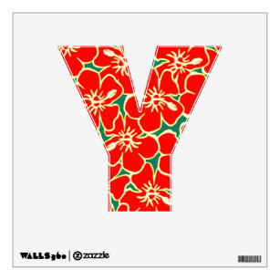 Red Hibiscus Floral Luau Tropical Initial Letter Y Wall Sticker