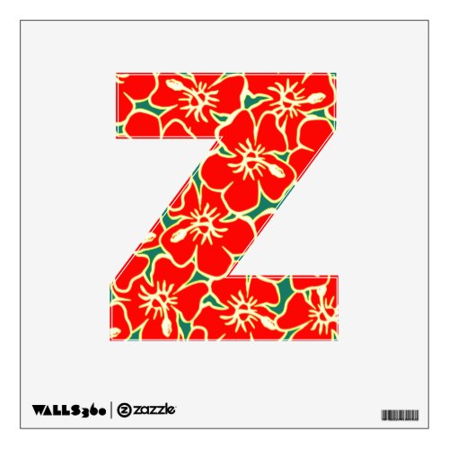 Red Hibiscus Floral Luau Tropical Initial Letter Z Wall Sticker