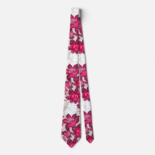 Red hibiscus floral neck tie