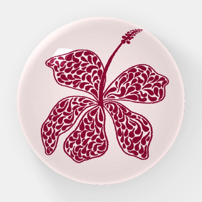 Red Hibiscus Floral Pattern  Paperweight (Front)