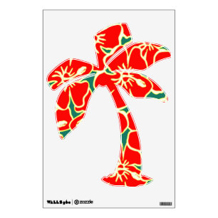 Red Hibiscus Floral Tropical Luau Palm Tree Wall Sticker