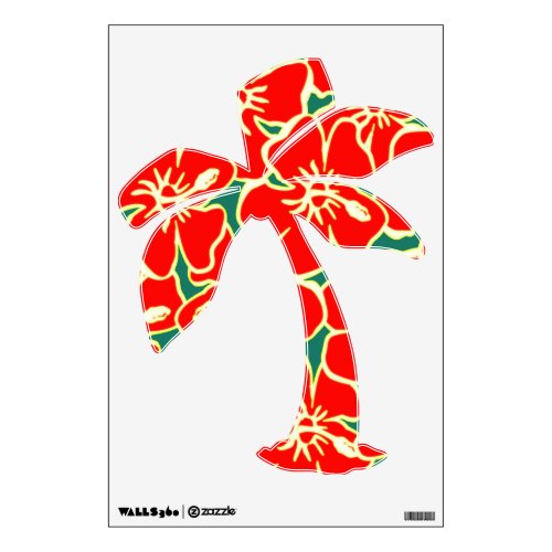 Red Hibiscus Floral Tropical Luau Palm Tree Wall Sticker