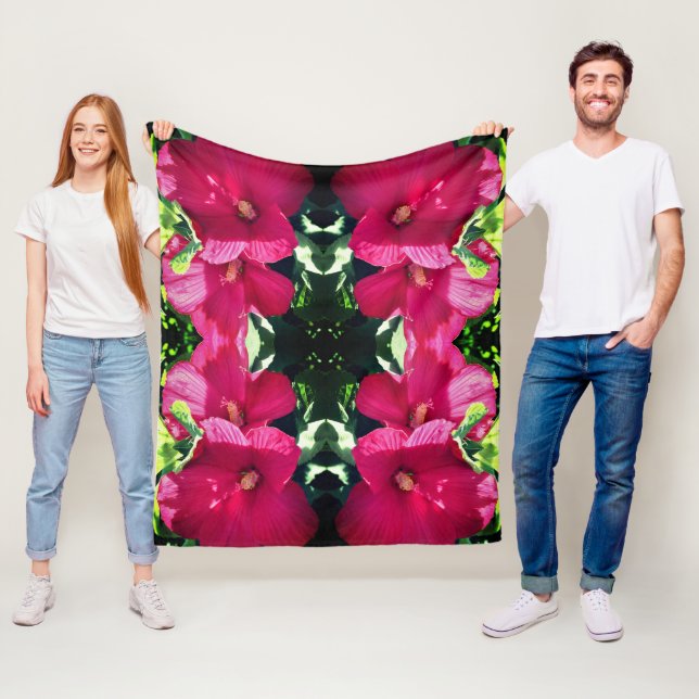 Red Hibiscus Flower Art Pattern Fleece Blanket (In Situ)