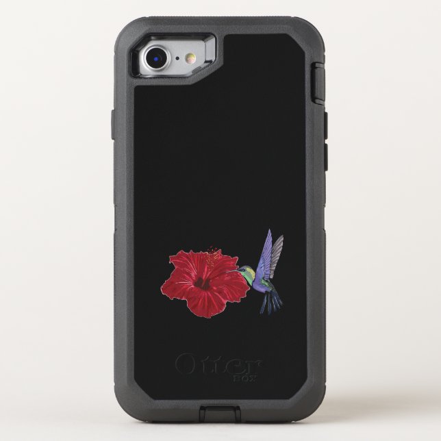 Red Hibiscus Flower Bird Otterbox iPhone Case (Back)